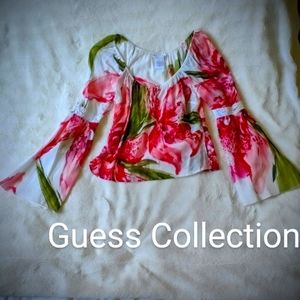 GUESS Collection Top, Size S/P, Floral-Print with long Flutter- Sleeves